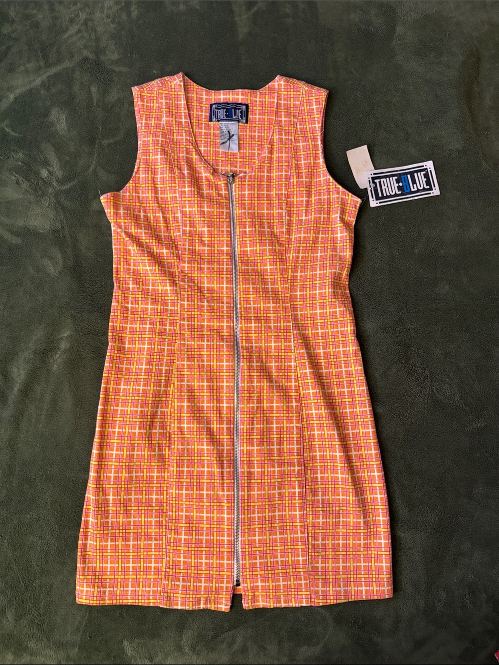 VINTAGE 70’s | Orange Plaid Zip-Front Sleeveless Dress